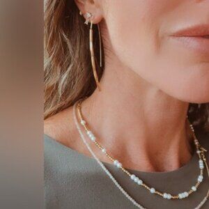 Gold Twisted Threader Earrings Long Bar Drop Earrings Waterproof Non Tarnish